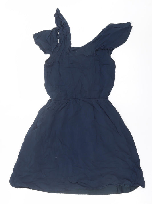 Pull&Bear Womens Blue Polyester A-Line Size M V-Neck Pullover