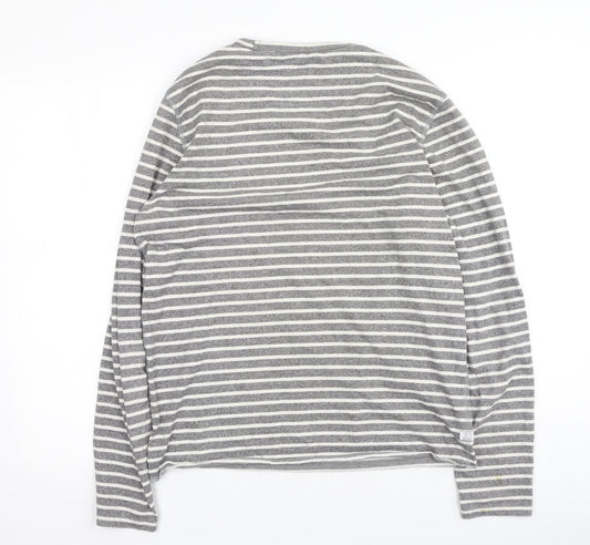 Next Womens Grey Striped Polyester Basic T-Shirt Size S Round Neck
