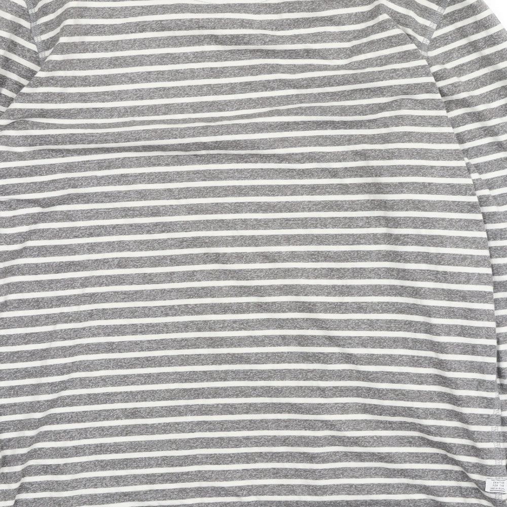 Next Womens Grey Striped Polyester Basic T-Shirt Size S Round Neck