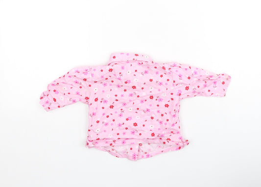 Adams Girls Pink Floral Cotton Basic Blouse Size 3-6 Months Collared