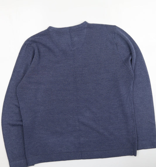 BHS Mens Blue Round Neck Acrylic Pullover Jumper Size L
