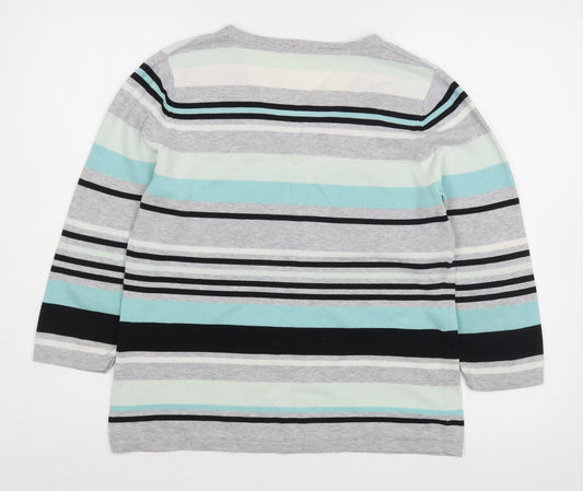 Gerry Weber Womens Grey V-Neck Striped Acrylic Pullover Jumper Size M