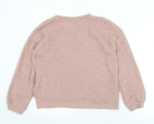 Primark Womens Pink Crew Neck Polyester Pullover Jumper Size 6 - 6/8
