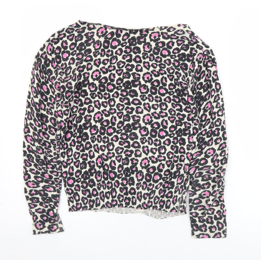 F&F Womens Pink Round Neck Animal Print Cotton Cardigan Jumper Size 10