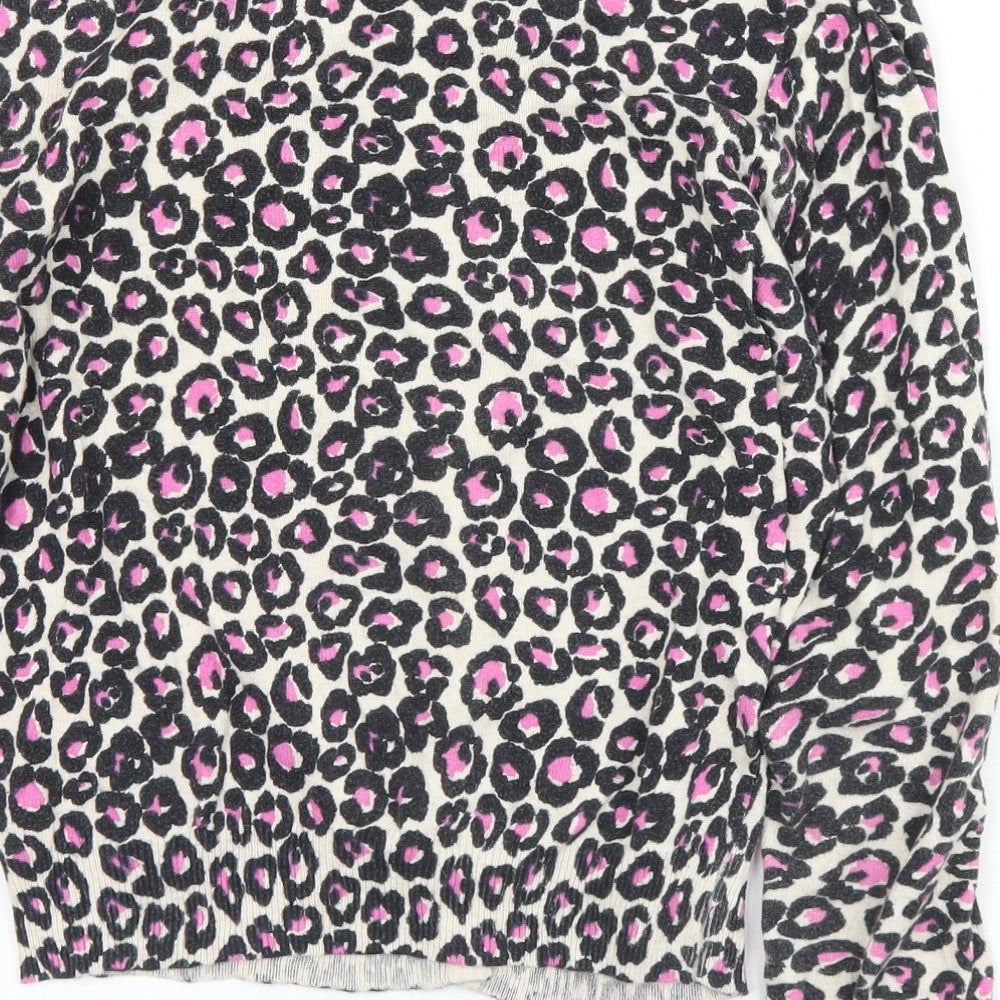 F&F Womens Pink Round Neck Animal Print Cotton Cardigan Jumper Size 10