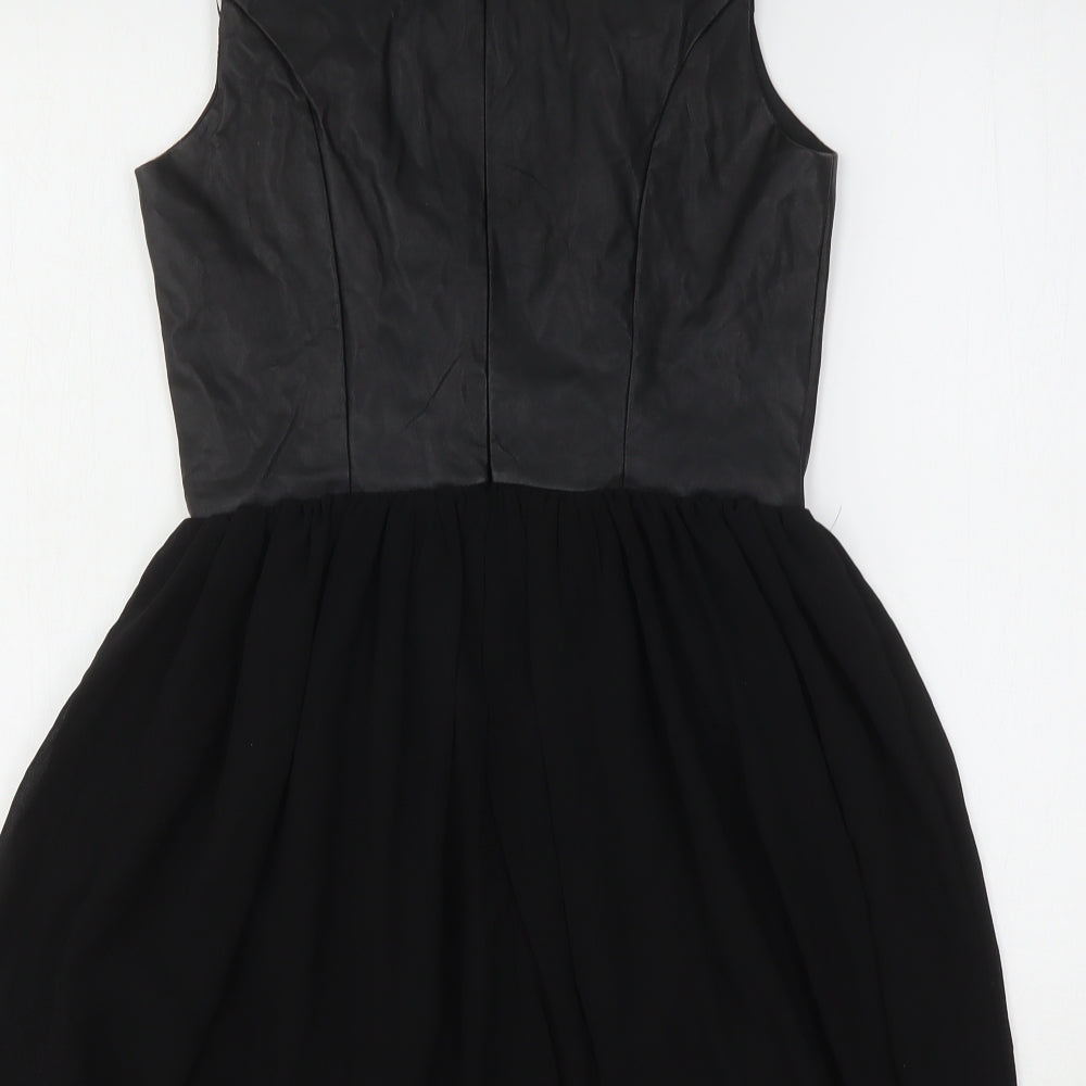 Boohoo Womens Black Polyester Mini Size 10 Round Neck