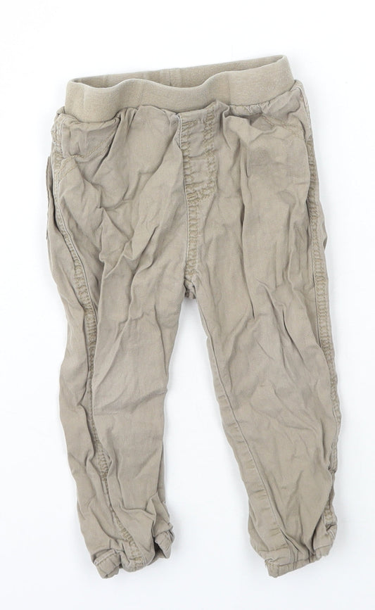 George Boys Beige Cotton Jogger Trousers Size 12-18 Months