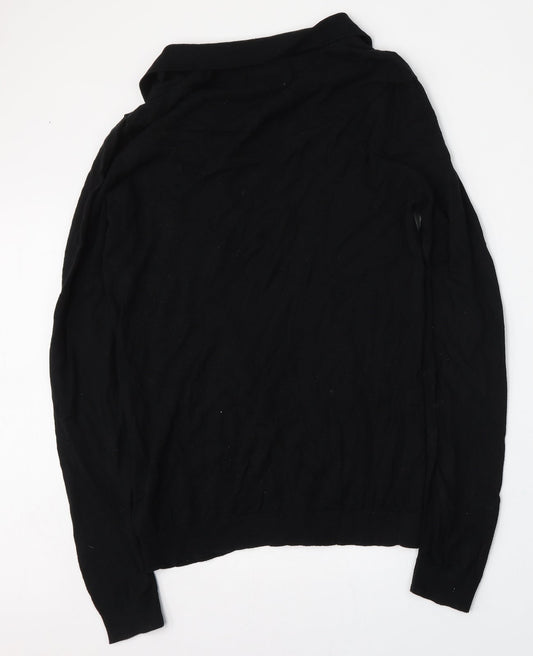 Topman Mens Black Cotton Polo Size L Collared Button