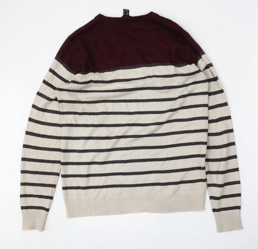 Cedar Wood State Mens Multicoloured Round Neck Striped Acrylic Pullover Jumper Size M