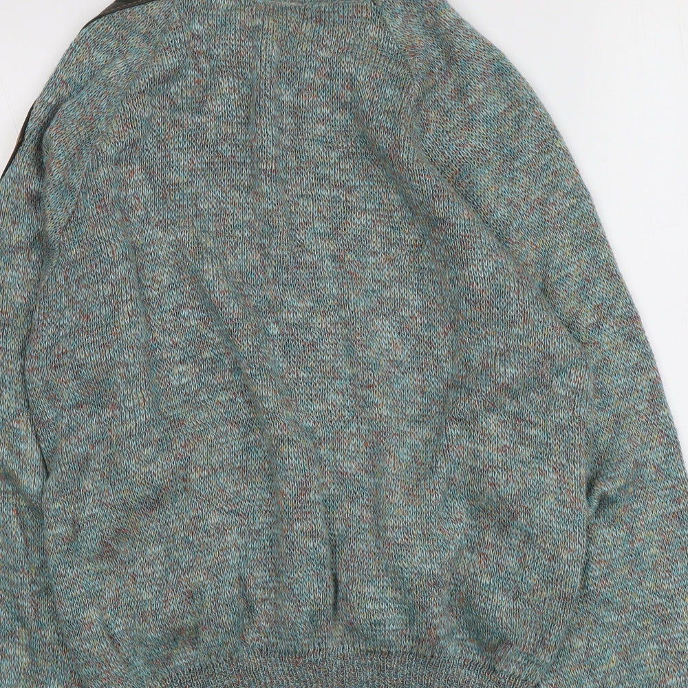 I Leopardi Mens Blue Round Neck Flax Full Zip Jumper Size S