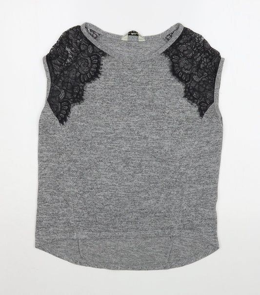 Womens UK Size 6 Miss Selfridge Grey Basic T-Shirt