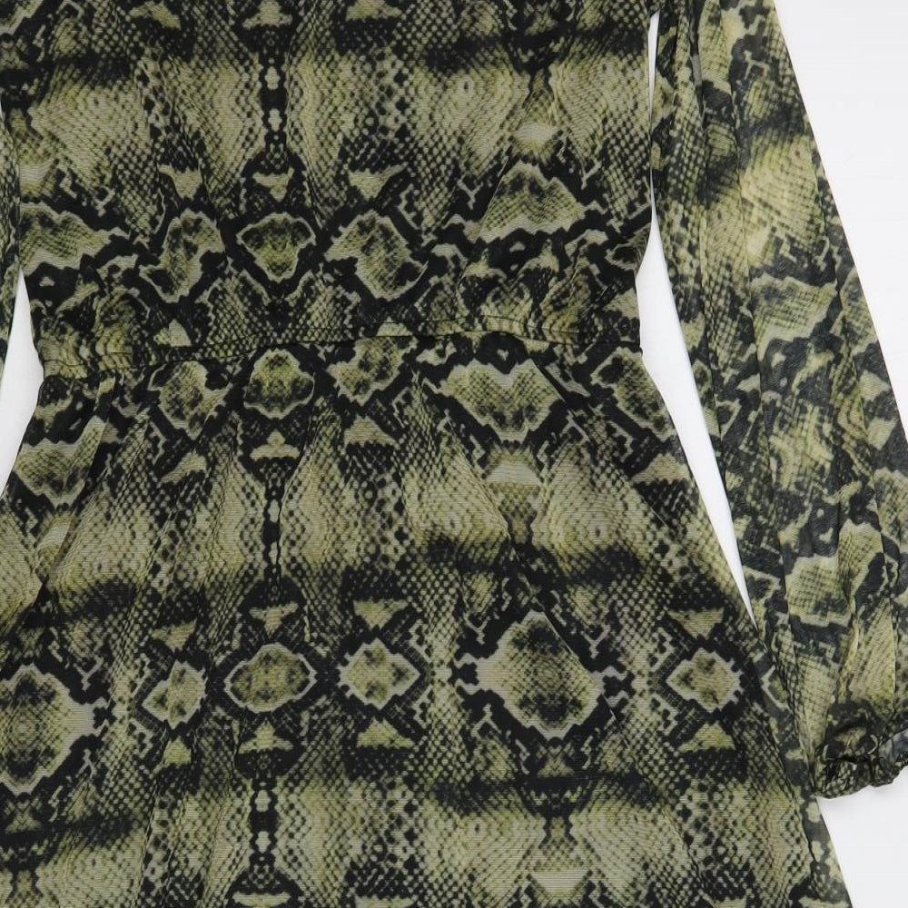 Copperose Womens Brown Animal Print Polyester A-Line Size M Boat Neck Button