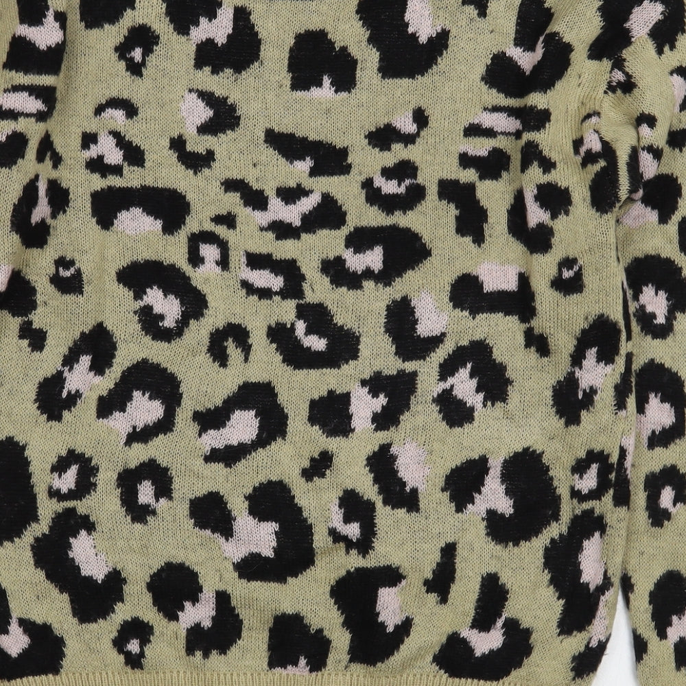 Maglia Womens Brown Round Neck Animal Print Acrylic Pullover Jumper Size L