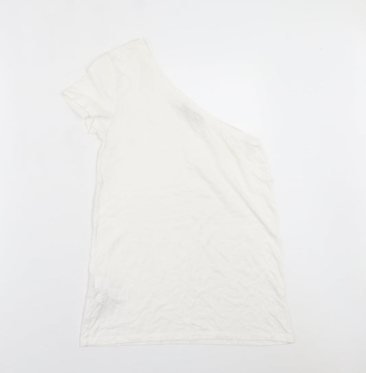 Bershka Womens White Polyester Basic Blouse Size S One Shoulder