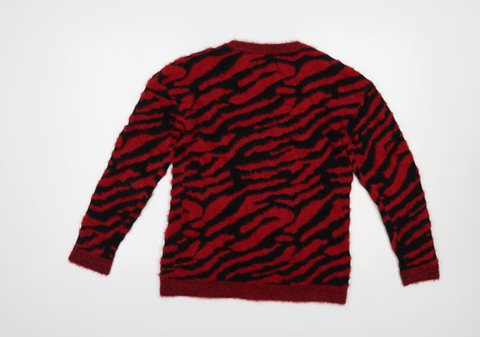 George Womens Red Crew Neck Animal Print Polyamide Pullover Jumper Size 8