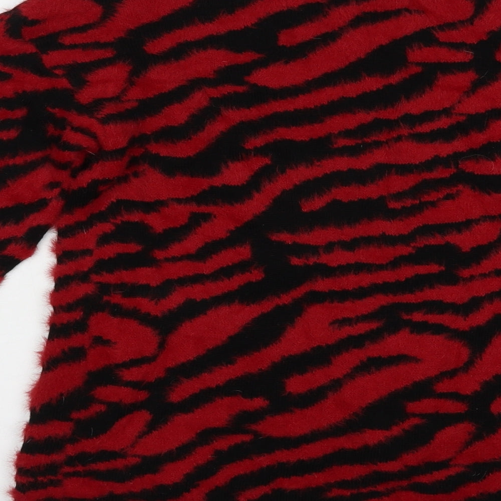 George Womens Red Crew Neck Animal Print Polyamide Pullover Jumper Size 8