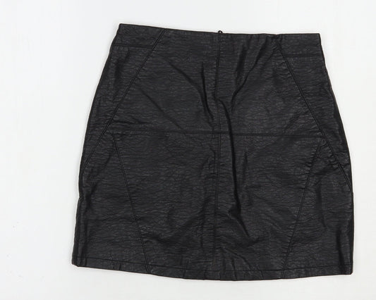 H&M Womens Black Polyurethane Mini Skirt Size 10 Zip