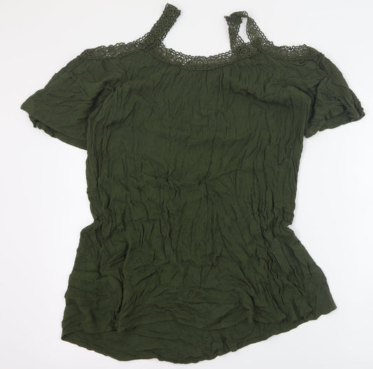 Papaya Womens Green Viscose Mini Size S V-Neck Pullover - Beach cover up