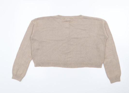 Forever 21 Womens Beige Crew Neck Cotton Pullover Jumper Size M