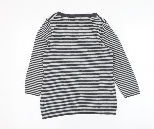 Gap Womens Grey Scoop Neck Striped Cotton Pullover Jumper Size S