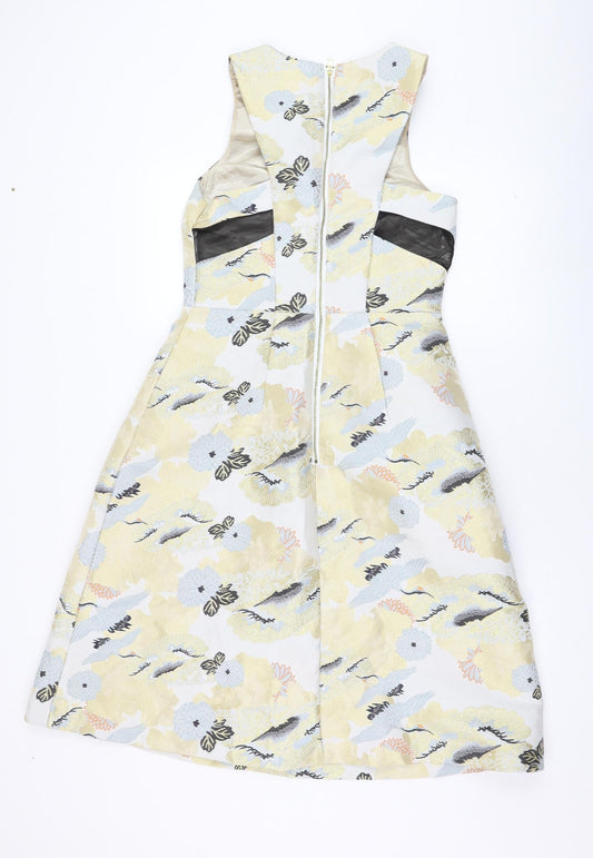 NEXT Womens Ivory Floral Polyester A-Line Size 10 Zip