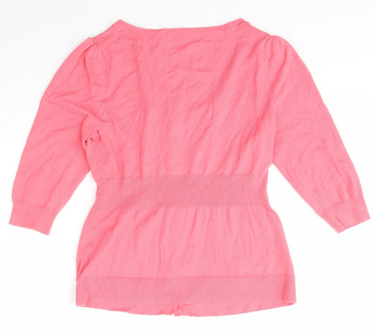 George Womens Pink Scoop Neck Cotton Cardigan Jumper Size 8