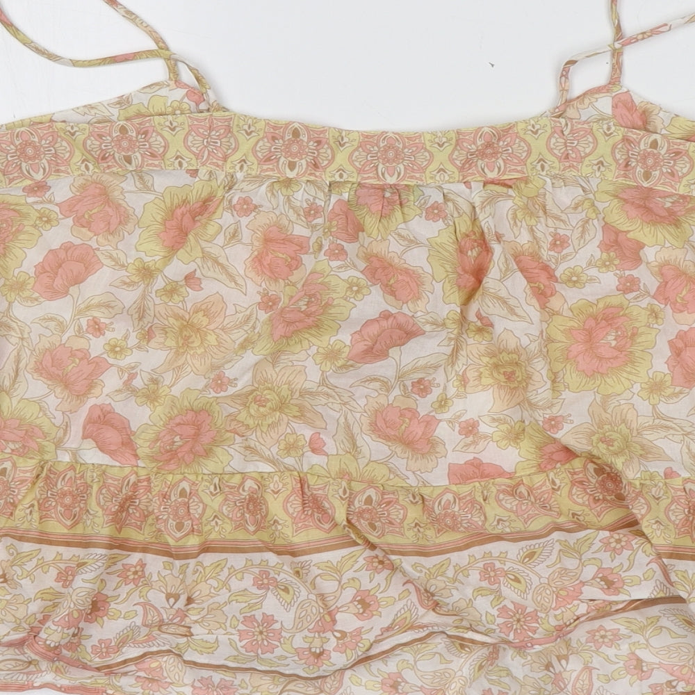 Cotton On Womens Multicoloured Floral 100% Cotton Basic T-Shirt Size 6 Square Neck