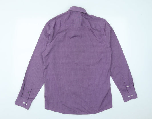 F&F Mens Purple Polyester Button-Up Size 15.5 Collared Button