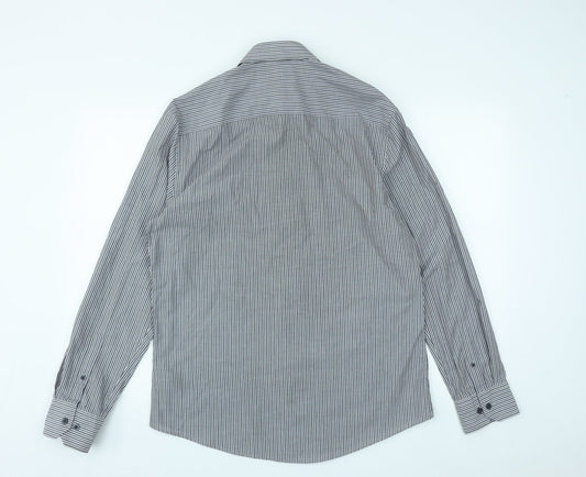 F&F Mens Multicoloured Striped Polyester Button-Up Size 15.5 Collared Button