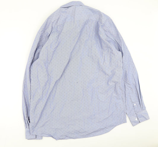 F&F Mens Blue Cotton Button-Up Size 42 Collared