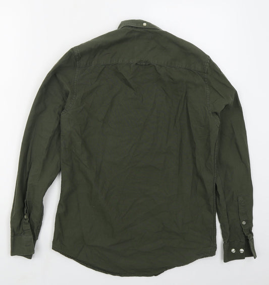 River Island Mens Green Cotton Button-Up Size XS Collared Button