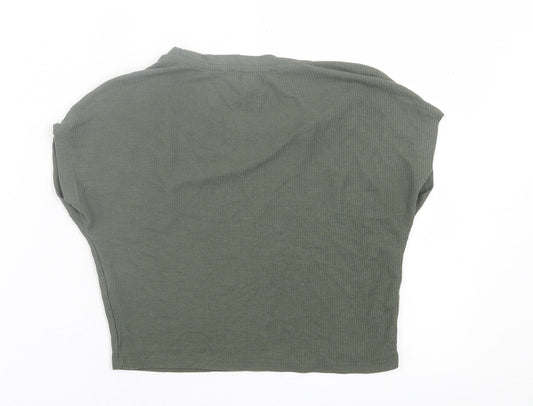 Primark Womens Green Polyester Cropped T-Shirt Size 6 Crew Neck