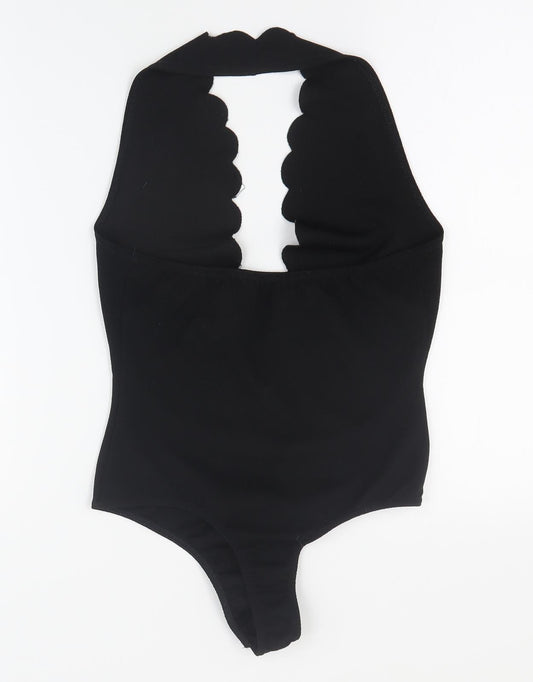 PRETTYLITTLETHING Womens Black Polyester Bodysuit One-Piece Size 8 L10 in Snap