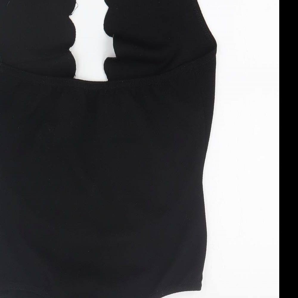 PRETTYLITTLETHING Womens Black Polyester Bodysuit One-Piece Size 8 L10 in Snap