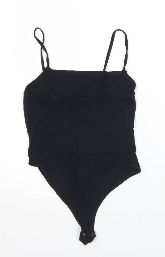 PRETTYLITTLETHING Womens Black Viscose Bodysuit One-Piece Size 10 Snap