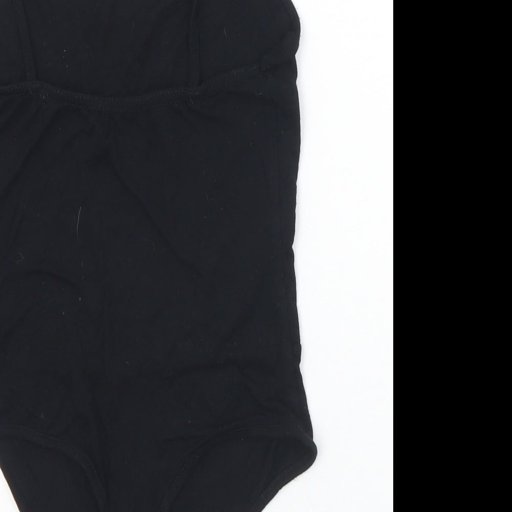 PRETTYLITTLETHING Womens Black Viscose Bodysuit One-Piece Size 10 Snap