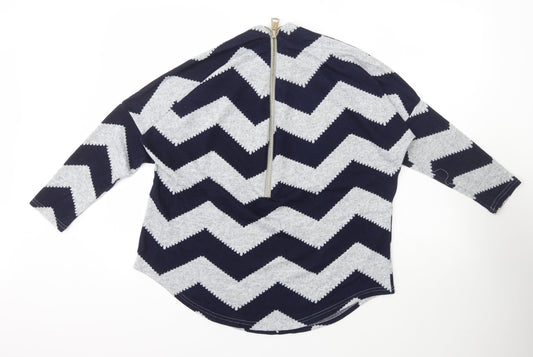 Bonmarché Womens Blue Striped Polyester Full Zip Sweatshirt Size XS Zip