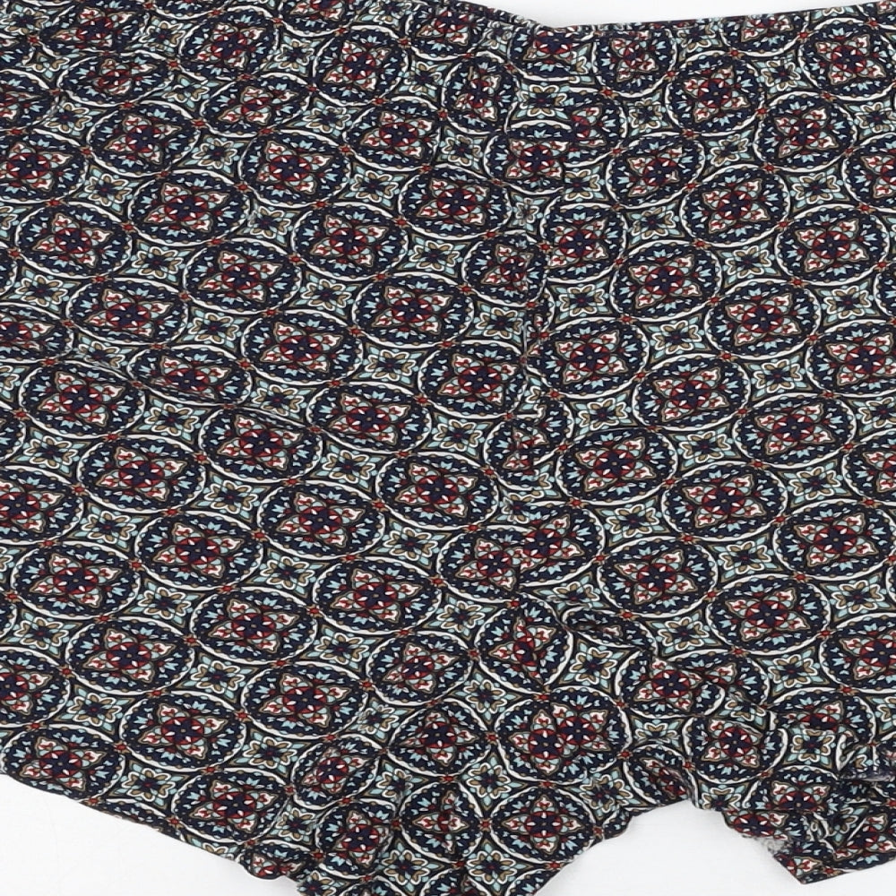 Papaya Womens Blue Geometric Viscose Culotte Shorts Size 8 L4 in Regular