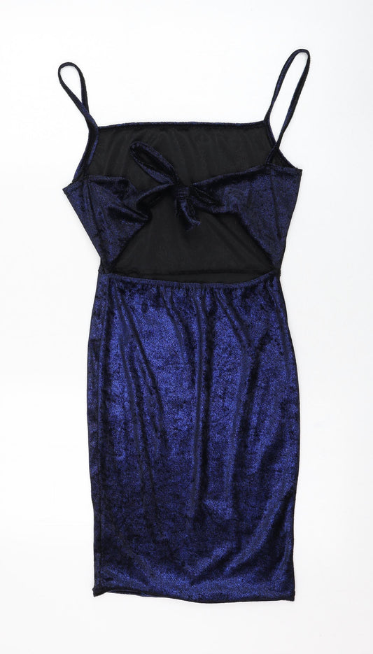 PRETTYLITTLETHING Womens Blue Polyester Pencil Dress Size 6 Square Neck Tie