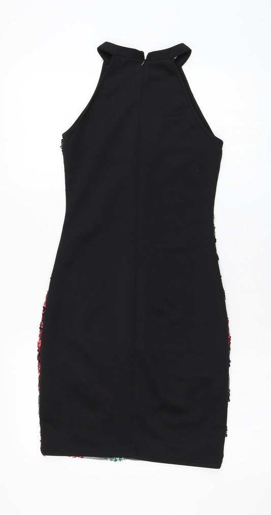 Quiz Womens Black Floral Polyester Pencil Dress Size 6 Halter Zip