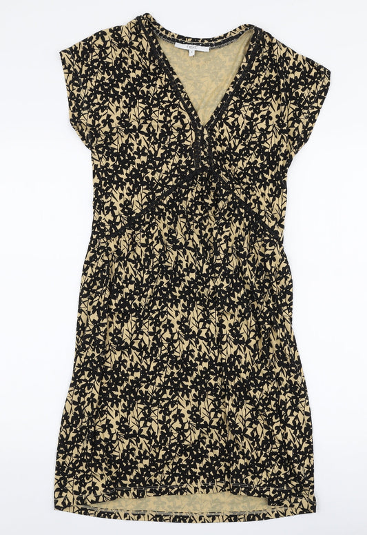 NEXT Womens Gold Floral Viscose A-Line Size 8 V-Neck Pullover