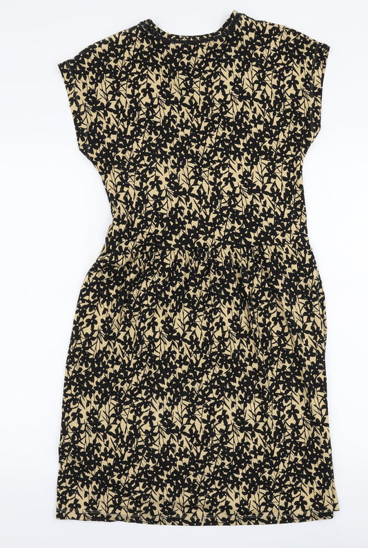 NEXT Womens Gold Floral Viscose A-Line Size 8 V-Neck Pullover