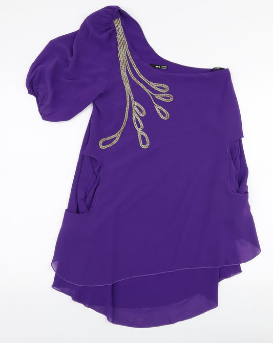 TFNC London Womens Purple Polyester A-Line Size S One Shoulder Pullover
