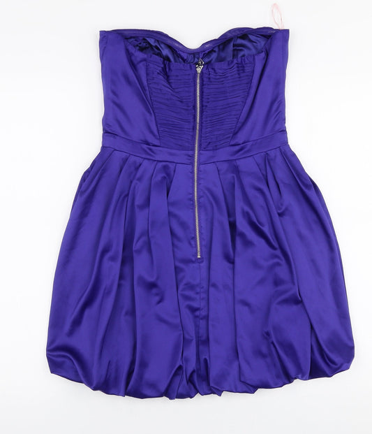 Lipsy Womens Blue Polyester Skater Dress Size 10 Sweetheart Zip