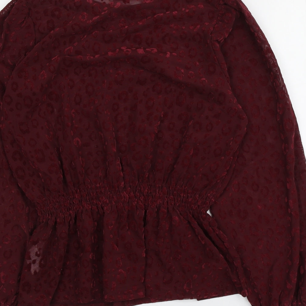 Papaya Womens Red Animal Print Polyester Basic Blouse Size 12 Round Neck