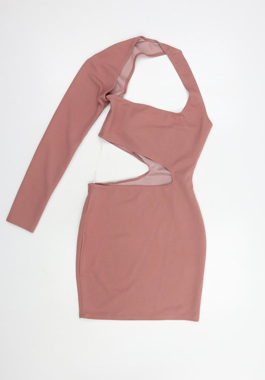 Ayanapa Womens Pink Polyester Bodycon Size S One Shoulder Pullover