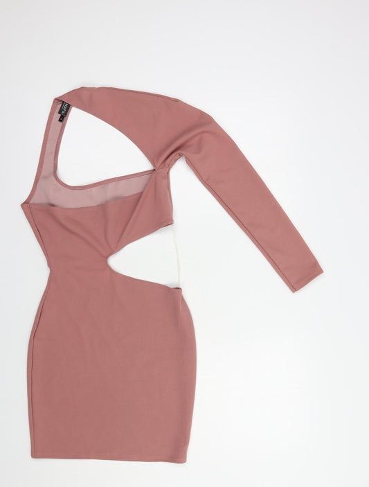 Ayanapa Womens Pink Polyester Bodycon Size S One Shoulder Pullover