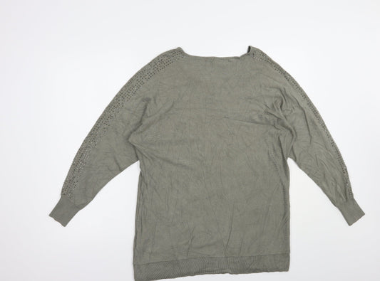 TU Womens Green Boat Neck Viscose Pullover Jumper Size L