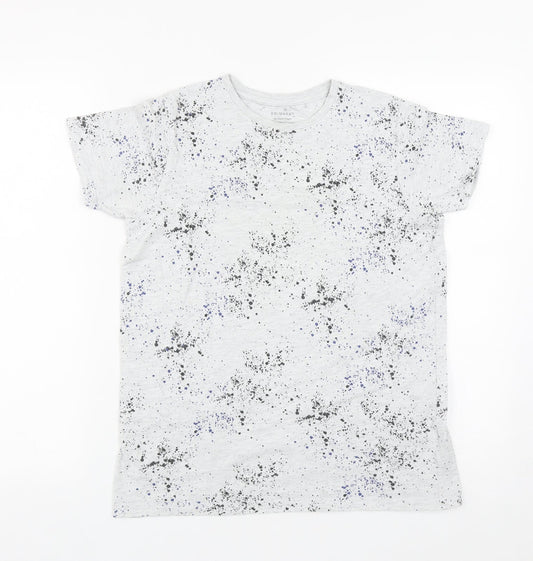Primark Boys Grey Geometric Cotton Basic Casual Size 12-13 Years Round Neck