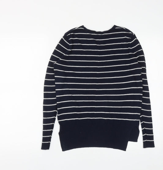 Primark Womens Blue V-Neck Striped Acrylic Pullover Jumper Size 10